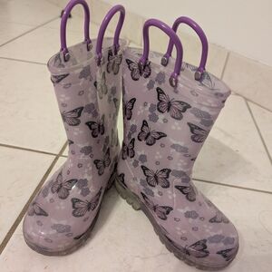 Purple Butterfly Light Up Rain Boots Size 8
